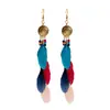 Pendientes Largos de Plumas Bohemios Pendientes de Borla de Viaje Accesorios Modificadores de Rostro de Personalidad de Yunnan Pendientes