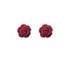 2023 nuevos aretes de botón de flor de rosa flocado rojo vino Hongyun, aretes de Camelia de felpa, joyería para la oreja de moda nacional