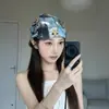 Gorro retro americano con estampado de mariposas, estilo fino de verano para mujer, adelgazante, gorro de punto con cordón, gorro pañuelo de cabeza de moda