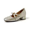Chuyuji 2026 Modelo Nuevo Zapatos Mary Jane Estilo Oficina para Mujer con Tacón Oculto, Camelia Metálica, Boca Baja, Punta Cuadrada, Tacón Grueso