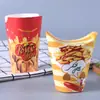 Copo de papel dobrável personalizado de fábrica 12 oz para batatas fritas, frango frito, selável descartável, caixa para batatas chips, copo para lanche atacado