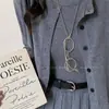 Collar de Cadena Larga con Perlas y Oso para Mujer, Cadena para Clavícula, Cadena Larga de Alto Nivel para Suéter, Accesorio para el Cuello, Cadena de Oso para Suéter