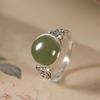 Yilu Silver S925 Sterling Silver Natural Hotan Scarlet Jade Niche Design Personality Wave Women's All-match Open Ring