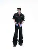 Jaqueta Jeans Masculina Primavera e Outono Costura Estilosa Retrô Tendência Solta Casual Gola Reversível Jaqueta
