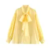 Roupas Femininas 26 Primavera e Outono Novo Estilo Europeu e Americano Cor Sólida Simples Manga Longa Laço Solta Camisa Casual Blusa de Alta Qualidade