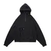 Ropa Vintage 25 Otoño Nuevo Peso Pesado Retro Americano Holgado Desgastado Bloque de Color Bolsillo Media Cremallera Sudadera con Capucha