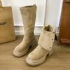 Botas Altas de Suela Gruesa 2025 Nuevo Otoño Pequeño Aumento de Altura Botas de Jinete hasta la Pantorrilla para Mujer Dos Usos Plegables Botas Vaqueras