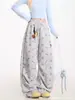 Calça Casual Plissada Estilo Retro Americano com Estampa de Dachshund para Mulheres, Outono Solta Estilo Preguiçoso Versátil de Perna Larga