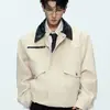 Jaqueta retrô americana 2026 de comprimento curto para primavera/outono com cores contrastantes, design novo, estilo nicho, gola lapela, workwear, peça de outer wear legal e estilosa