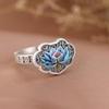 Anel de prata Golden Deer King Foot Vintage Old Hollow Ruyi Cloisonne Lotus Open Finger Ring Anel de esmalte Anel feminino