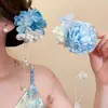 Horquilla de Flor de Tela Azul Estilo Pastoral Francés, Pinza de Pato Dulce de Nicho a la Moda, Accesorio para el Cabello con Ambiente Festivo