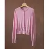 Cardigan Suéter Tricotado em Lã Merino 100% Fio Yangzi para Mulheres Gola Redonda Suéter Fino de Lã Manga Longa Top Casual