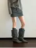 Versão em Couro~Fivela Meio da Panturrilha Bico Empilhado Botas Curtas de Salto Alto Botas Chelsea Femininas Salto Grosso Botas de Equitação