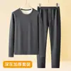 Nuevo traje de ropa interior térmica de terciopelo para hombre con forro polar de Rong, cuello redondo, para usar debajo, mallas largas, invierno