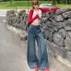 Jeans retro de pierna ancha para mujer, con un diseño elegante con detalles plisados, cintura ceñida y corte recto holgado, adecuados para figuras tipo pera.