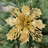15cm Navidad Más Vendido Flor de Navidad Artificial Flor con Polvo Dorado Flor Decoración Navideña Cabeza de Flor Flor con Polvo Dorado Recortada de Doble Capa
