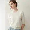 Suéter simple y versátil 100% cachemira para mujer, cuello redondo, manga corta, suave y amigable con la piel, tejido de estilo simple para el día a día