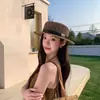 Sombrero de Punto de Ala Plana Estilo Nuevo 2026, Sombrero de Sol de Verano con Protección Solar, Sombrero de Sol Calado Estilo Old Money, Moderno y Versátil con Hebilla de Cinturón
