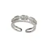 Anillo Abierto de Doble Capa con Circonita de Moda Exquisita de Nicho para Mujer, Elegante y Lujoso, Versátil, Gama Alta, Anillo Súper Brillante para Dedo Índice al por Mayor
