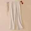 Calça Casual de Verão 2026 Estilo Coreano de Algodão e Linho, Perna Reta, Caimento Solto e Fluido, Cintura Alta Emagrecedora, Tamanho Plus Size, Perna Larga