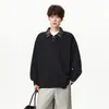 Moletom de peso pesado xadrez, estilo duas peças, com gola polo para homens e mulheres, design de outono com detalhes em blocos de cor e mangas compridas