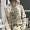 Nova blusa de moletom de gola alta para outono e inverno, suéter de Natal de manga comprida com gola virada e estampado