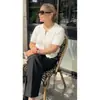 Ropa de Mujer Europea y Americana Transfronteriza Aliexpress Ins Popular de Venta Caliente Cárdigan de Punto de Manga Corta Moda Ajustado Cuello Redondo