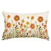 Fundas de Almohada de Lino Estampadas con Flores y Hojas Verdes para Primavera y Verano Decoración del Hogar Cojín para Sofá Cojín de Mesita de Noche de Dormitorio