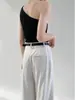 Regata de Tricô Irregular com Ombro Inclinado Design Interno Nicho Moda Ombro Caído Slim Curta Verão