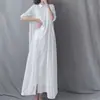 Vestido Largo de Lino Holgado Artístico Cuello Solapa Holgado Fluido Transparente Estilo Nuevo