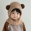 Chapéu de Bebê Outono e Inverno Cachecol de Pescoço Infantil Chapéu Pulôver Espessado Integrado para Meninos e Meninas Chapéu de Tricô Estéreo Desenho Animado Proteção de Orelha
