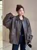 Moda Retro Japonesa Cor Sólida Luxo Leve Jaqueta com Lapela Estilo Motociclista Unissex Outono Tendência Simples Jaqueta de Couro Casaco Tendência