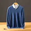 Nuevo suéter de cachemira para hombre 2026, cuello en V, diseño de bloques de color, tejido casual simple y versátil