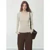 Suéter de punto básico de manga larga con cuello en V relajado para mujer, estilo otoño e invierno, simple y elegante, corte ajustado y favorecedor, adecuado para ir al trabajo