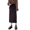 Falda de chenilla con abertura para mujer 2025 Otoño e Invierno Cintura alta Negra Longitud media Forro polar de pana Dobladillo ancho