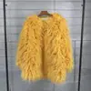 Abrigo de Piel Sintética Estilo Coreano Color Sólido Lana de Playa Abrigo de Longitud Media para Mujer Lana de Cordero