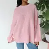 Suéter Pulôver de Malha Grossa Xadrez Estilo Europeu para Mulheres, Novo Outono/Inverno Solto com Ombro Caído Manga Longa Malha Macia Gola Redonda