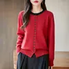 Nuevo cárdigan de punto de algodón puro de moda para primavera, bloques de color, versátil, de manga larga, adelgazante, elegante, para mujer