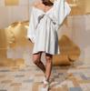 Vestido Longo Feminino Verão Europeu e Americano 2024 Mangas Bufantes Lanterna Decote V Sexy Elegante Retrô Francês Grande Balanço