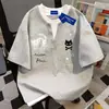 Camiseta de algodón 100% puro, marca de moda popular, diseño falso de dos piezas, cuello redondo, manga corta, para hombres y mujeres, top de verano holgado, corte ajustado, estilo Ins