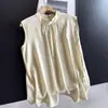 Top sin mangas con cuello mao plisado de seda 2026, Camiseta fina de seda, Blusa para ir al trabajo al por mayor H07DT512