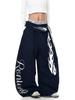Comercio Exterior Transfronterizo Retro Americano Llama Cinta Desmontable Estampado de Letras Pantalones Deportivos Casuales Unisex Calle Pantalones de Pierna Ancha