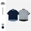 Camisa Polo Xadrez Patchwork Estilo Campus Retrô Americano Masculina Solta de Verão Gola Lapela Dupla Manga Curta 8475