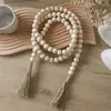 Cuerda de cáñamo color tronco con borla y colgante de cuenta de madera Accesorios para joyería DIY Cuerda de borla con cuentas de madera Colgante de decoración para el hogar Venta al por mayor