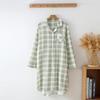 Vestido de Algodão Xadrez, Pijama Feminino de Manga Longa 100% Algodão, Camisola Fina de Primavera e Verão, Roupa de Casa, Pode Ser Usado Fora, Camisola 100% Algodão
