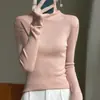 Gola de pelo penteado manga longa blusa básica justa feminina gola alta pulôver estilo western top de malha para usar por baixo feminino