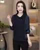 Novedades Otoño 2026 Ropa para Madres Camiseta de Manga Larga con Cuello de Muñeca y Cordones para Mujer Top Elegante Patchwork Adelgazante Holgado
