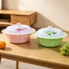 Tazón de plástico engrosado, impreso, con tapa, adecuado para uso doméstico, se puede usar como lavabo para verduras o como frutero para exhibir en la sala de estar