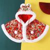 Nuevo Bebé Estilo Chino Invierno Niños Capa con Capucha Cabeza de Tigre con Borde de Piel, Engrosada para Calidez al Salir