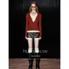 Yinhe STUDIO Conjunto de Duas Peças de Tricô Angorá Vermelho para Commute Francês e Férias Outono/Inverno 2026 Suéter Casual Camada Interna